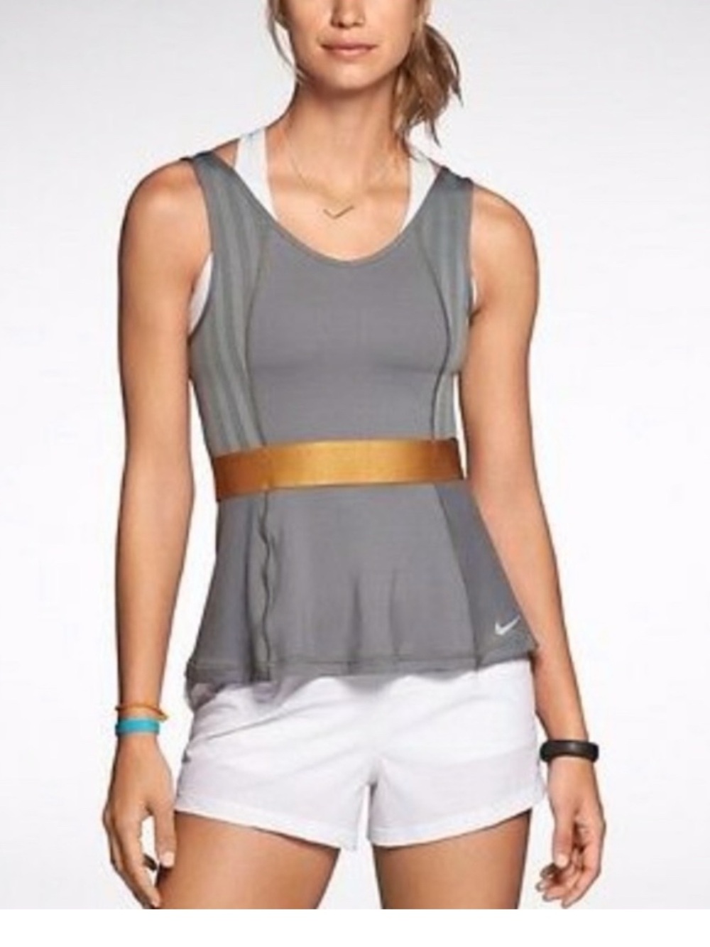 Nike Women's Gray  tennis Tank Top with Gold Band
